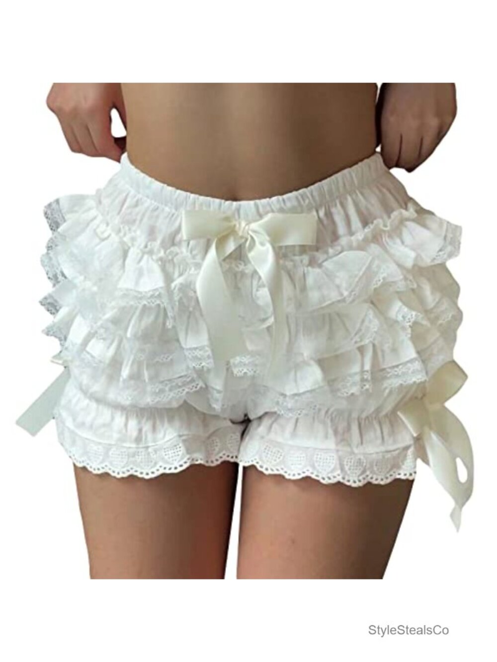 Women's Y2K Lace Layered Ruffle Bloomer Shorts Elastic Waist Pull On